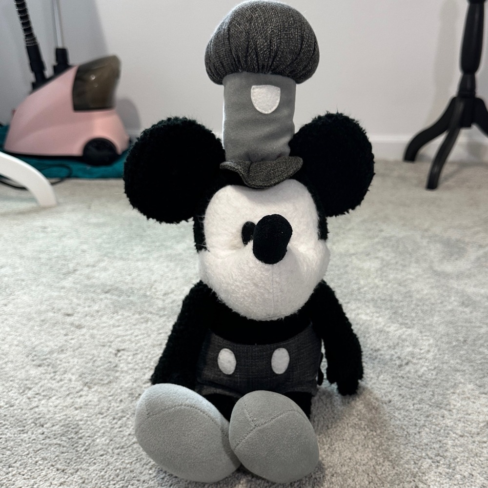 Disney Steamboat Willie Mickey Mouse Plush 21in Gray